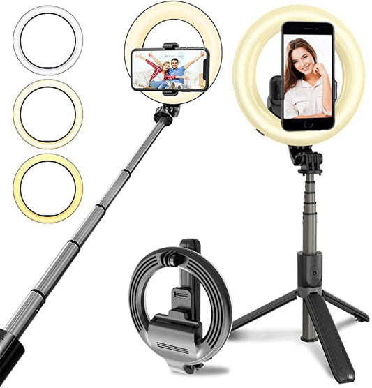 Wireless Selfie Stick – 4-in-1 Tripod with Ring Light - Glitz Blush